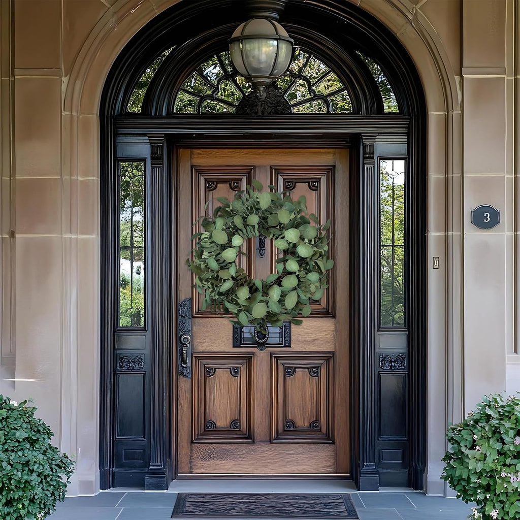 Eucalyptus Wreaths for Front Door 24 Inch, Green Boxwood Greenery Wreath, Artificial Foliage Wreath for Summer Indoor