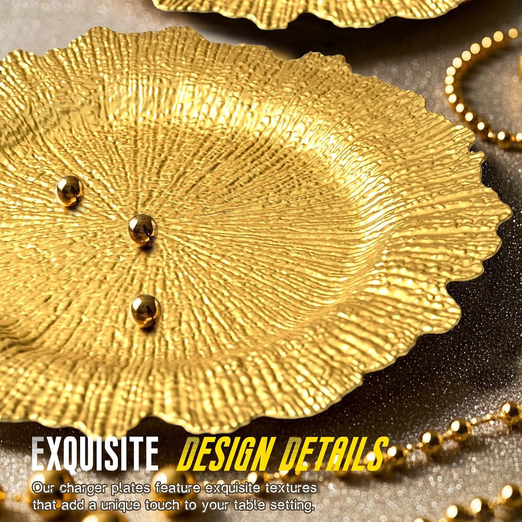 Gold Charger Plates Bulk - 13" Elegant Gold Chargers for Dinner Plates, Wedding & Event Decorative Charger - Set of 10