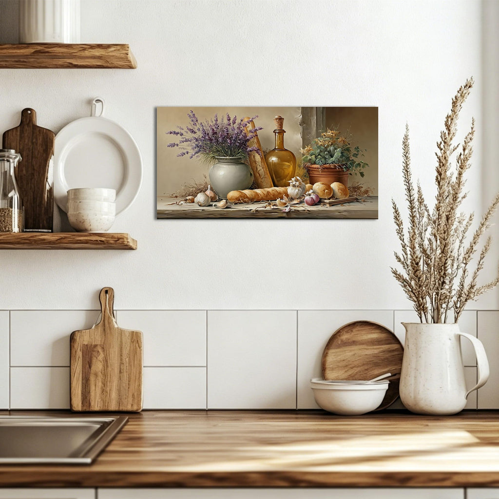 Farmhouse Kitchen Wall Decor, Rustic Kitchen Wall Art & Italian Bread & Lavender Canvas Print, Vintage Country