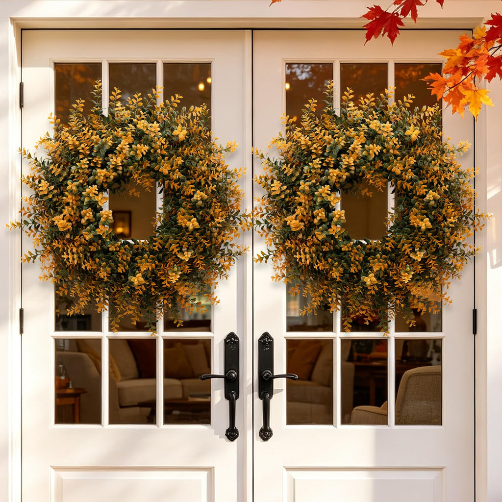 26 Inch Fall Wreaths for Front Door Outdoor Boxwoods Wreath