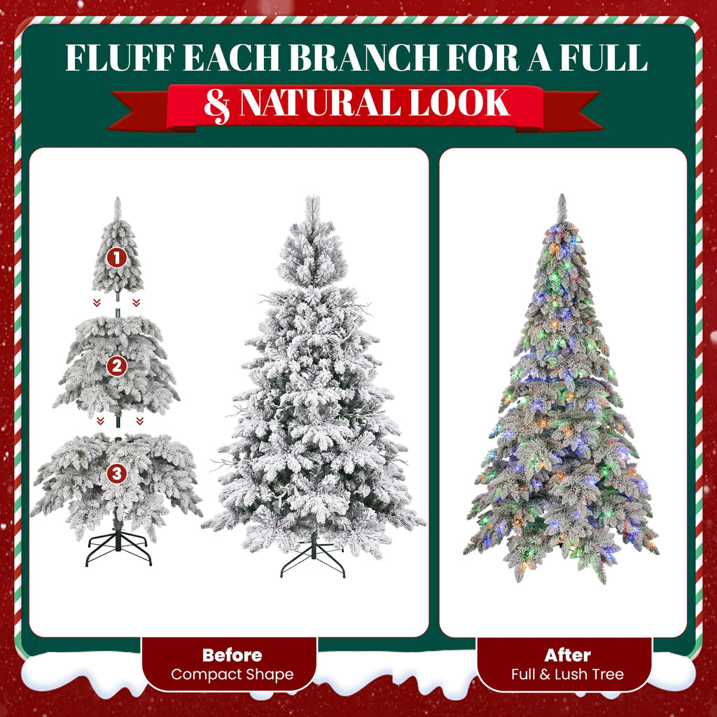 6FT Pre-Lit Flocked Artificial Christmas Tree with 300 LED Lights