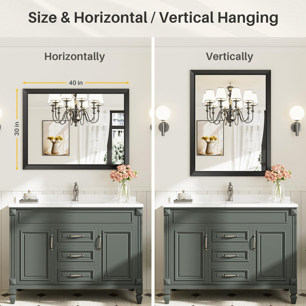Black Metal Framed Bathroom Wall Mirror, 40x30 Inch