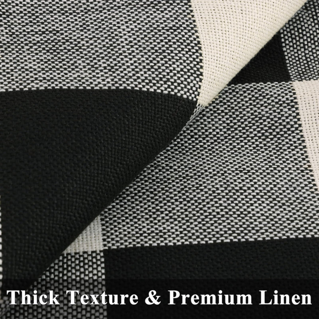 Fall Plaid Linen Throw Pillow Covers 22x22 Set of 2 Black White