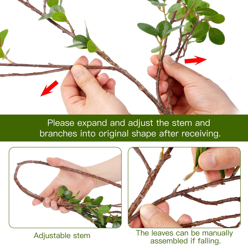 43'' 5Pcs Artificial Ficus Branches Faux Leaf Spray Green Eucalyptus Branches Artificial Greenery Stems Fake Ficus