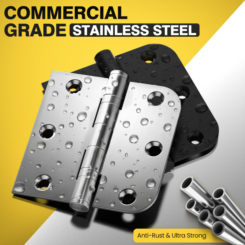 3.5 Inch Ball Bearing Door Hinges, Square & 5/8" Radius Corner, 6 Pack