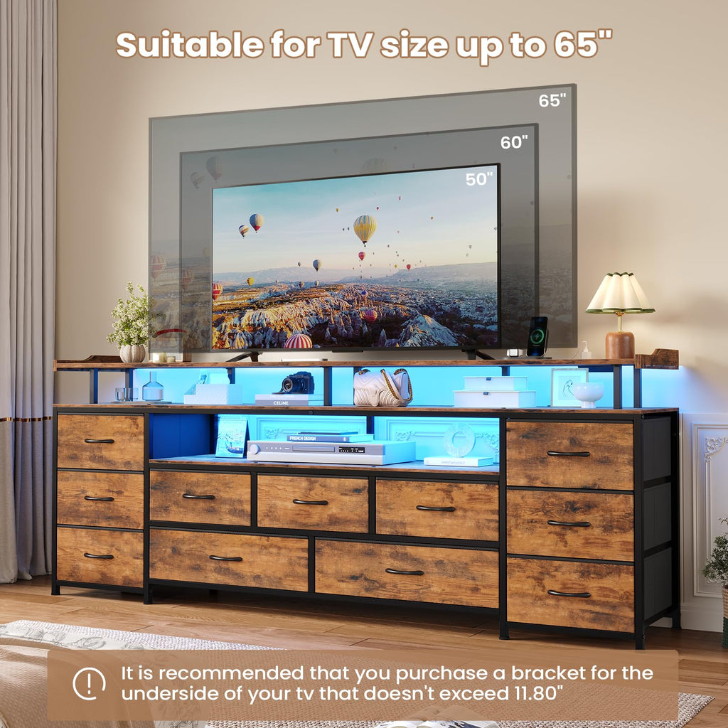 TV Stand for 65 Inch TV, 63" W Long Dresser, Rustic Brown