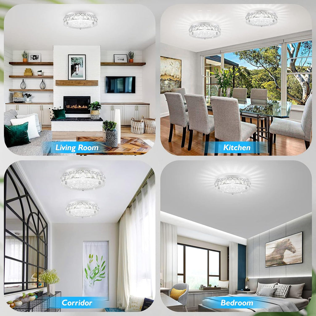 Crystal Chandeliers Flush Mount LED Ceiling Light Fixture, 5000K Daylight White Super Bright 1980LM 11-Inch Dimmable