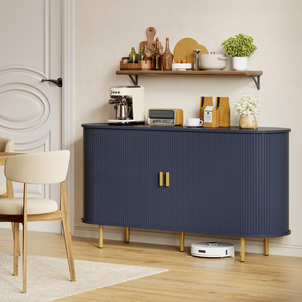 55" Fluted Buffet Sideboard Cabinet with Sliding Door, Blue