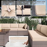 13 Pieces Outdoor Patio Furniture Set with 43" 55000BTU Gas Propane Fire Pit Table PE Wicker Rattan Sectional
