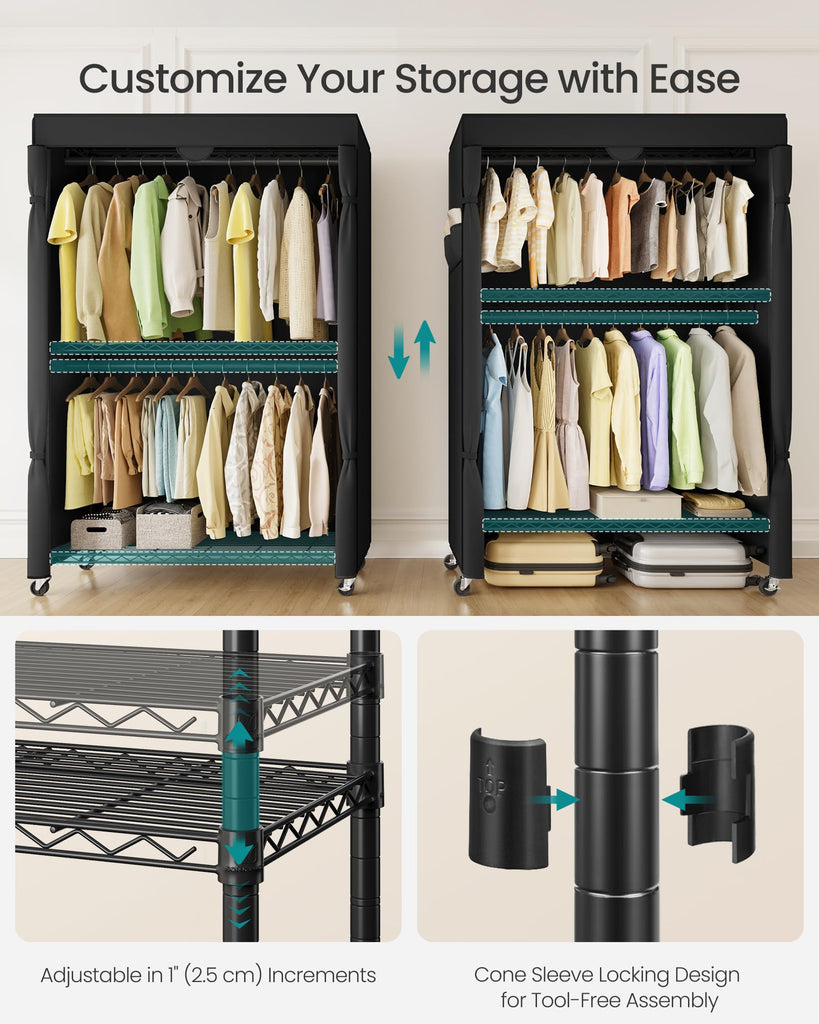 Clothing Rack, Heavy-Duty Garment Rack, Adjustable Storage Shelves