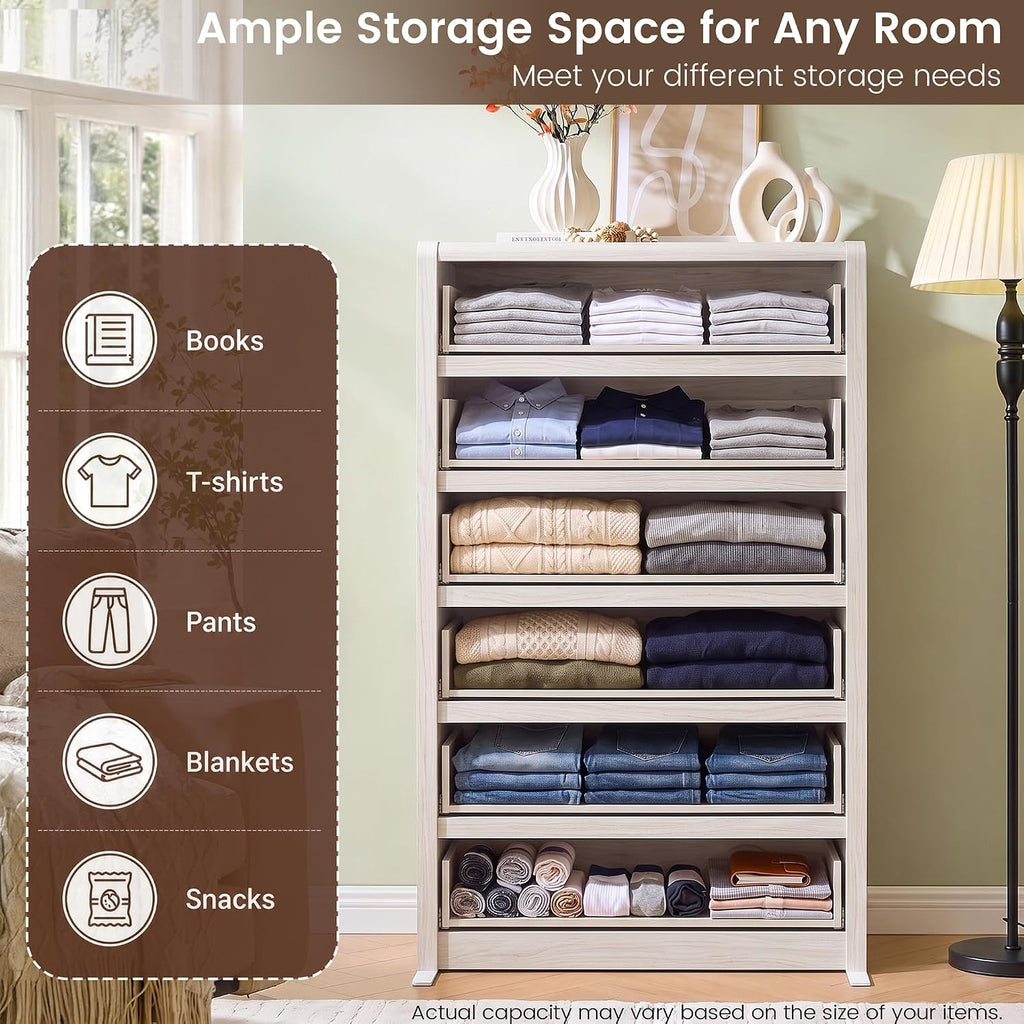 White Dresser , 55.6" Tall Dresser for Closet, Modern Dresser with 6 Drawers, Chest of Drawers Bedroom Furniture