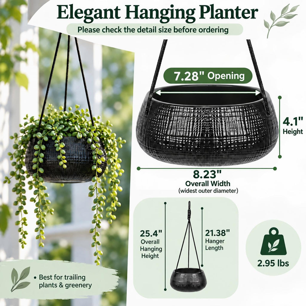Hanging Planter for Indoor Plant 8 in, Ceramic Black Flower Pot