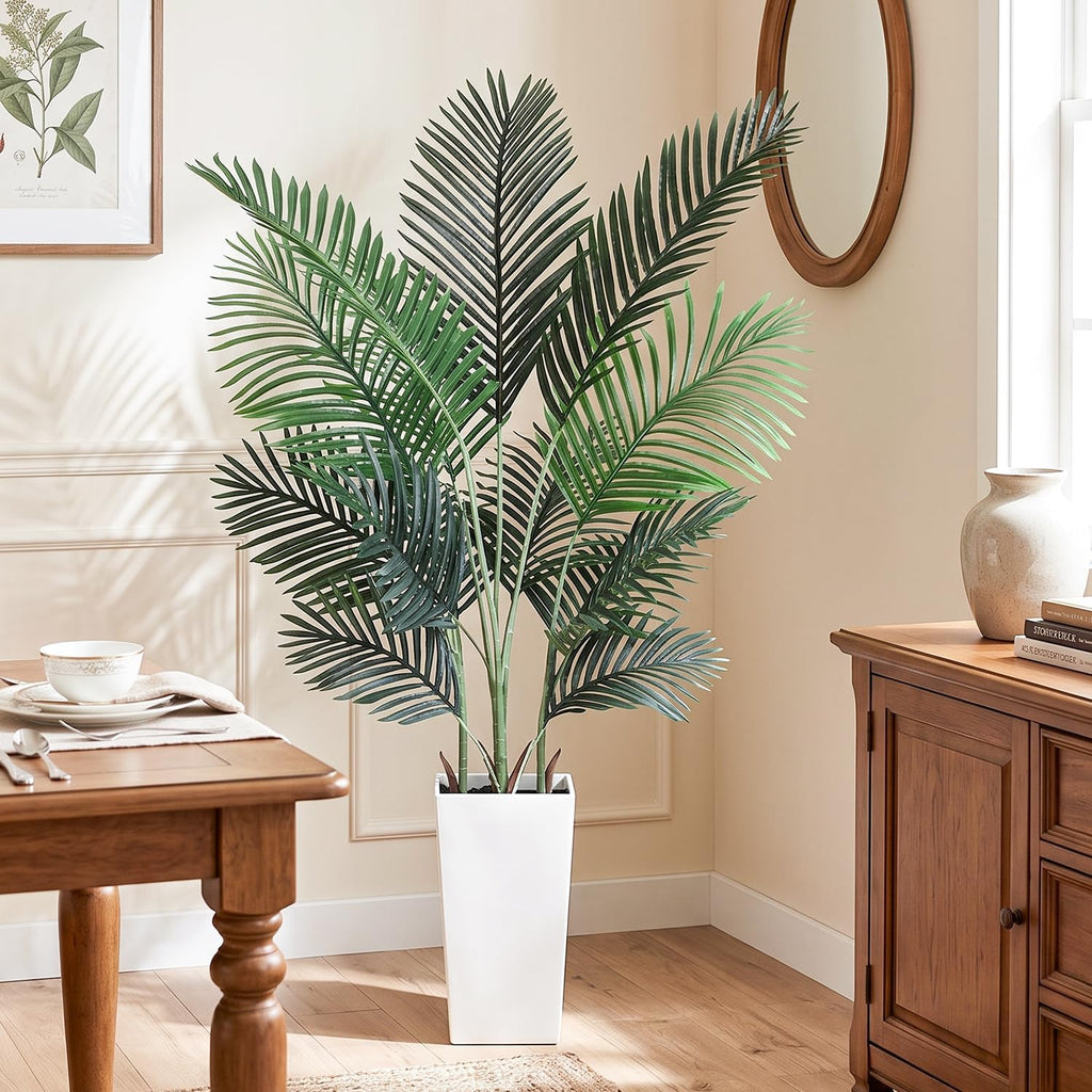 Artificial Palm Tree 5ft Tall Realistic Faux Palm Plant with Nursery Pot Living Room Decor Easy Setup Low Maintenance
