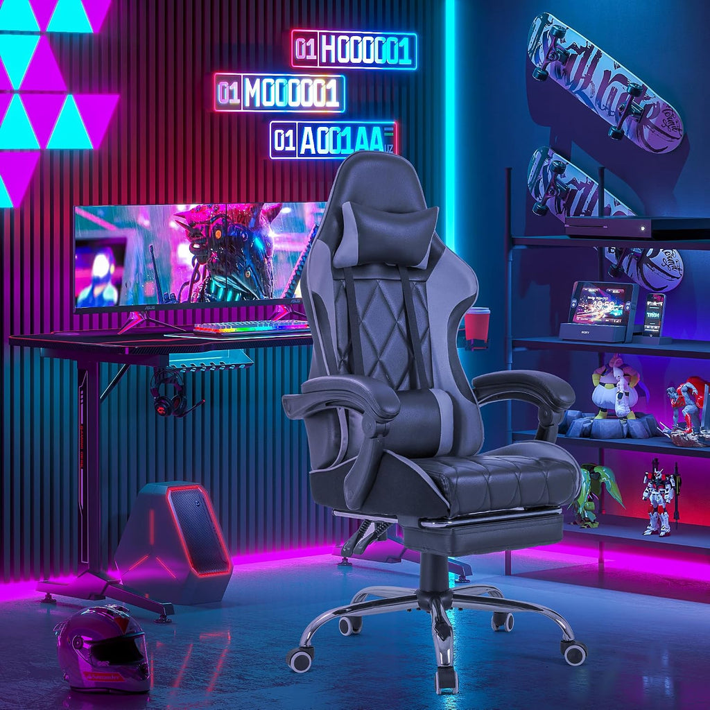 Gaming Chair, Computer Chair with Footrest and Massage Lumbar Support, Ergonomic High Back Video Game Chair with