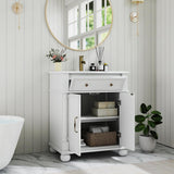 28" Mid-Century Bathroom Vanity with Sink - Green Solid Wood with Roman Column Base