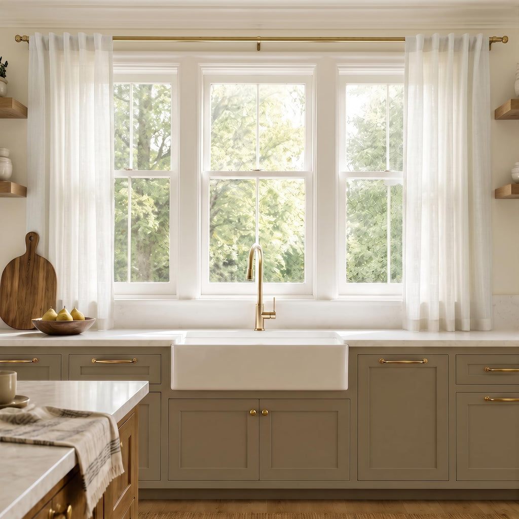 Cream Linen Short Curtains for Small Kitchen Bathroom Window 45 Inch Length