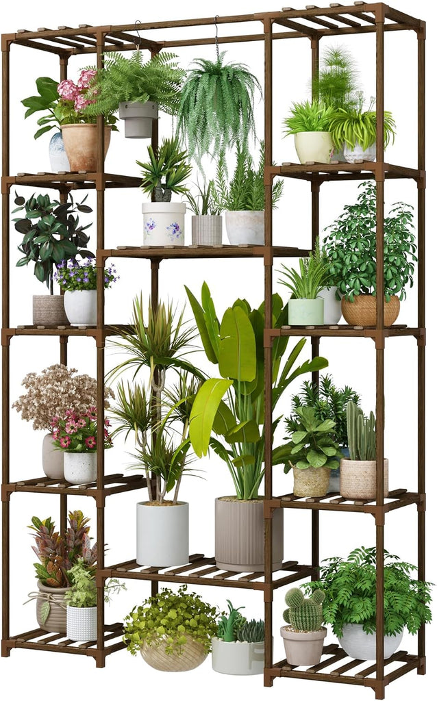 62.2'' Tall Plant Stand Indoor Large Plant Shelf for Multiple Plants Wood Flower Stand Outdoor Hanging Plant Rack
