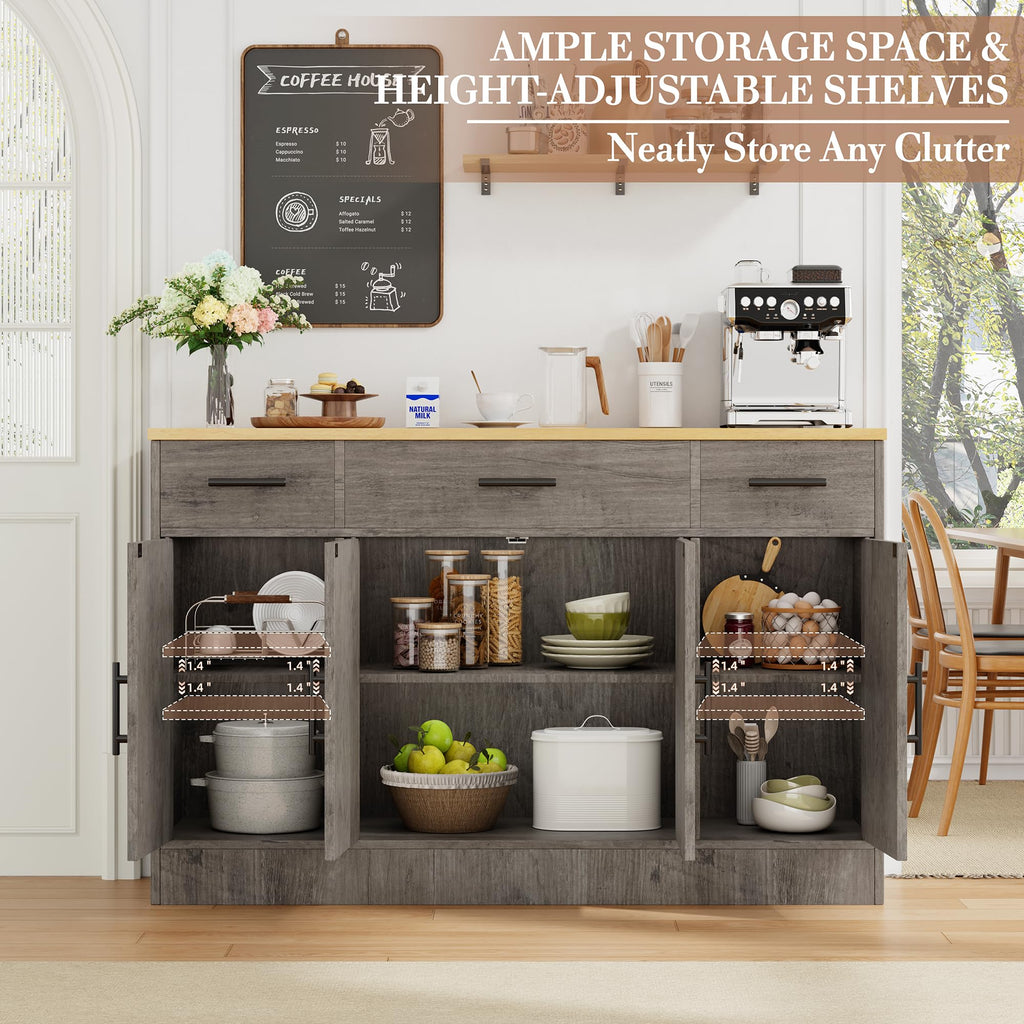 53.4" Buffet Cabinet, Kitchen Storage Sideboard, Gray