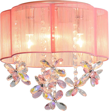 3 Light Bedroom Mini Chandelier Ceiling Light Pink Lamp 13" Small Crystal Chandelier Flush Mount Chandeliers