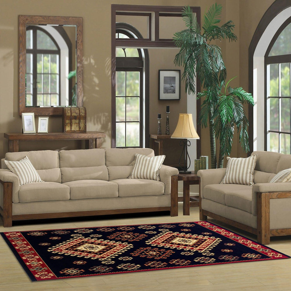 Southwestern Ornamental Border Medallion Ultra-Soft Indoor Area Rug or Runner, with Jute Backing, Anti-Static, 8' x