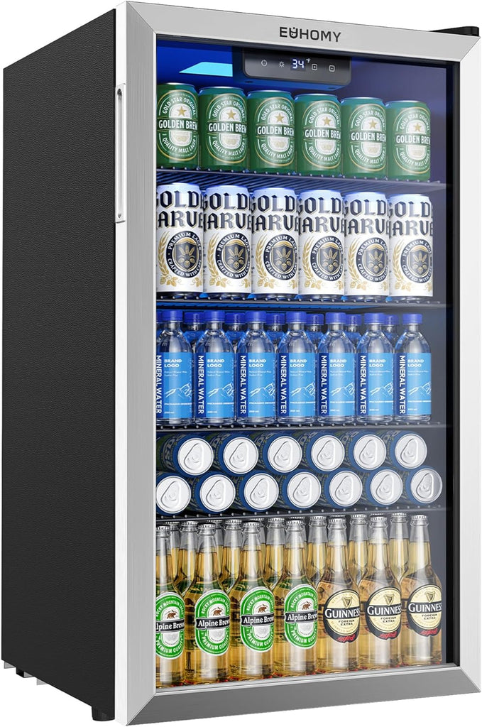 Mini Fridge 130 Can Beverage Refrigerator Cooler Glass Door for Soda Wine Beer, 