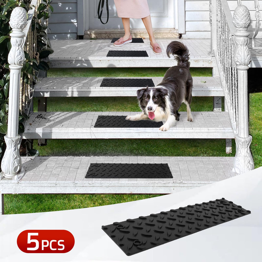 5 PCS Rubber Stair Tread for Wooden Steps, Skid Resistant Stair and Outdoor Stair, 15.5" x 4" 5 Packs Non Slip