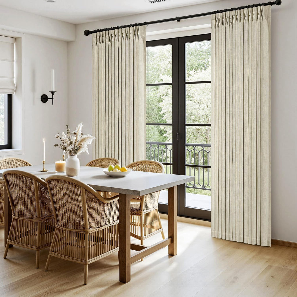 Pinch Pleated Linen Curtains 96 Inch Linen Beige Window Curtains