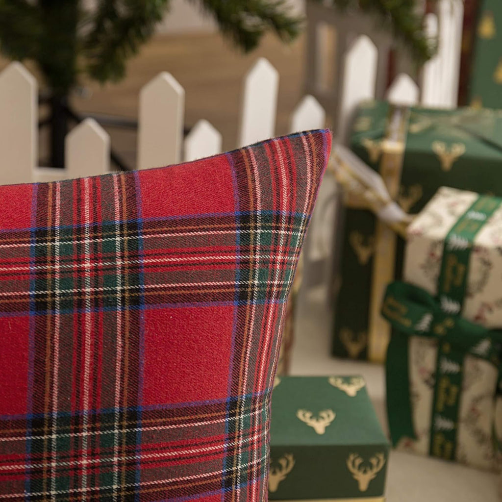 Christmas Plaid Decorative Throw Pillow Covers Red 20x20 Inches - Set of 2