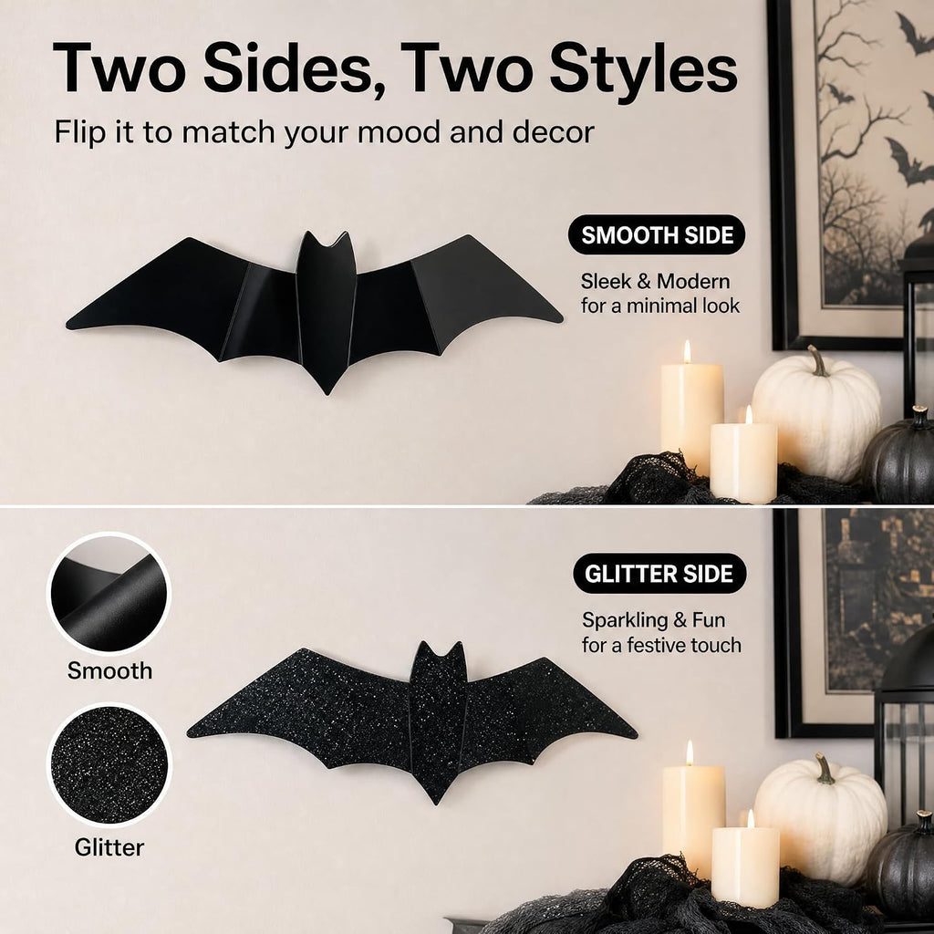 Halloween Bats Stickers with 60 Purple and Orange Lights, Lighted 3D Bat Wall Stickers, Halloween Decorations - Set of 100