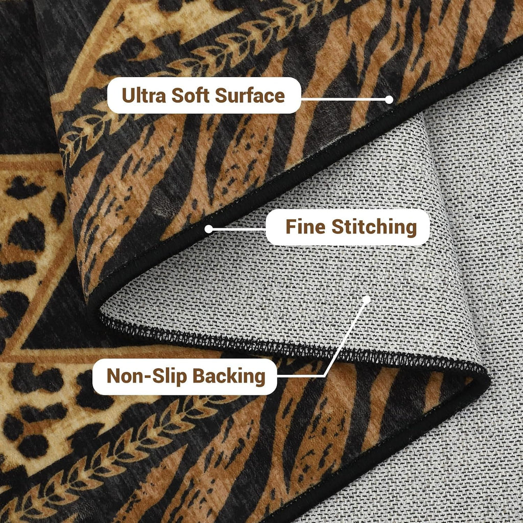 Checkered Leopard Print Area Rug, Soft Low Pile Non-Slip Large Living Room Rugs Machine Washable Indoor Carpet Dining