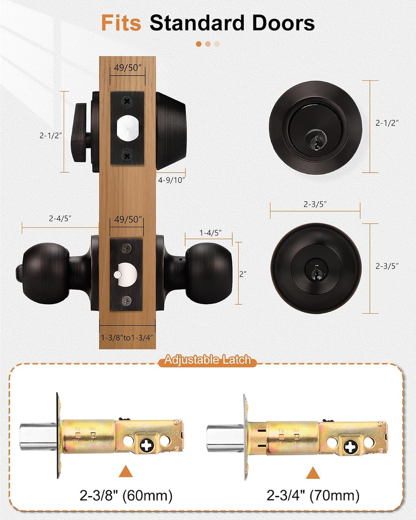 Keyed Alike Entry Knobs and Single Cylinder Deadbolt Lockset, Front Door Lock Set Exterior Door Knob with Deadbolt