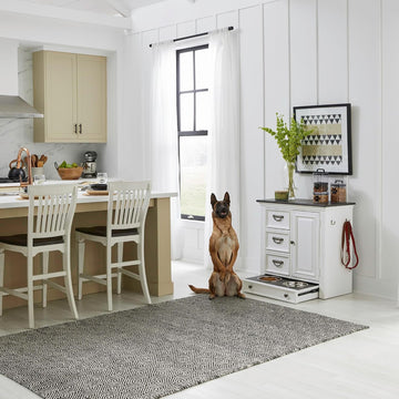 Furniture Allyson Park Pet Feeder Cabinet Cottage Home Storage Raised Pet Food Bowl Drawer - Wirebrushed White