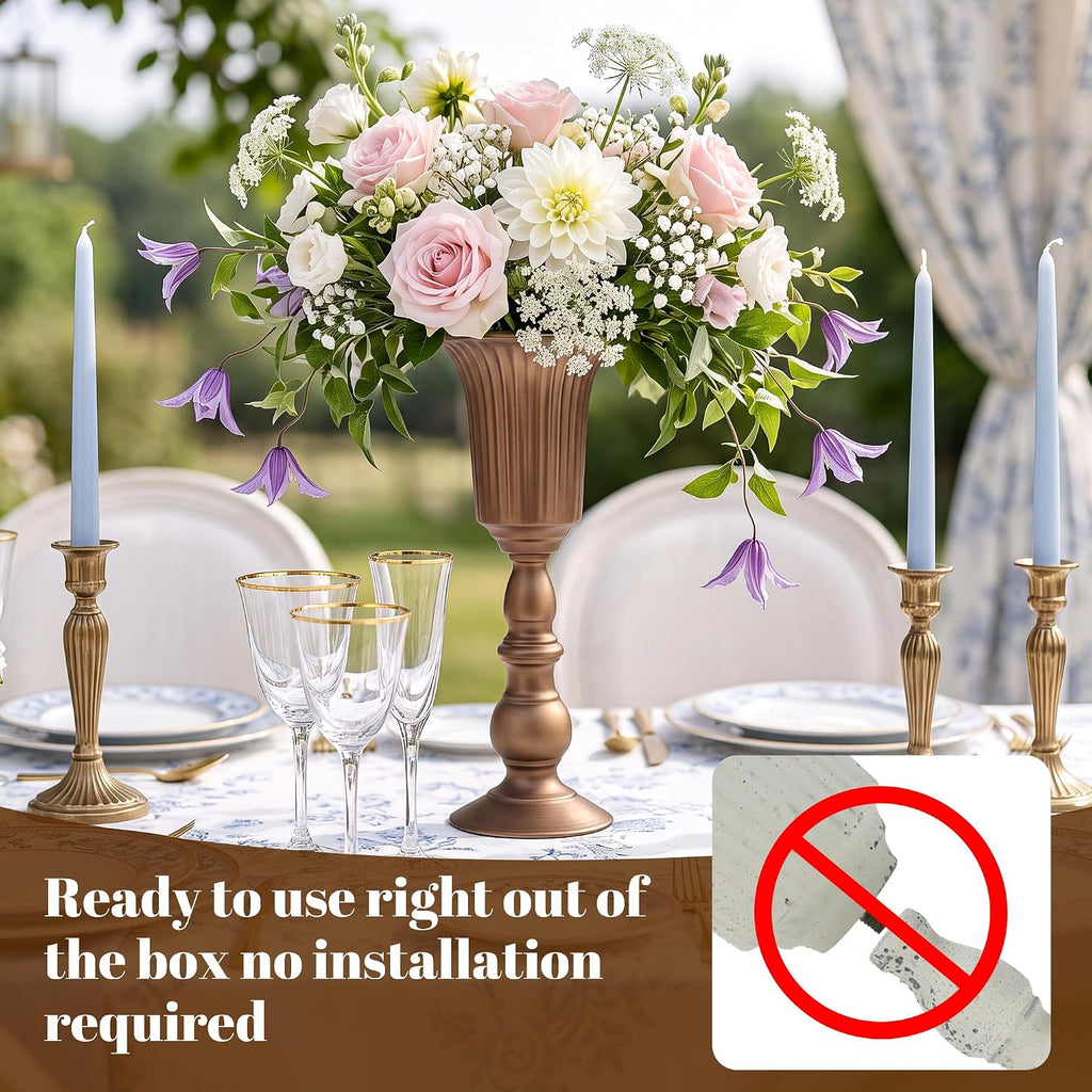 Antique Bronze Tall Trumpet Vases Centerpieces for Tables, 4 Pcs | 12.7in Vintage Metal Flower Stand, One-Piece No