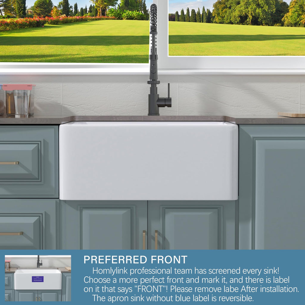 24" x 18" Fireclay Apron Front Farmhouse Sink White