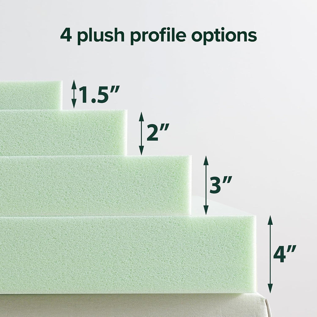 2 Inch Green Tea Memory Foam Mattress Topper, Pressure-Relieving Layer, Ideal for Back Pain Relief, Compact WONDERBOX