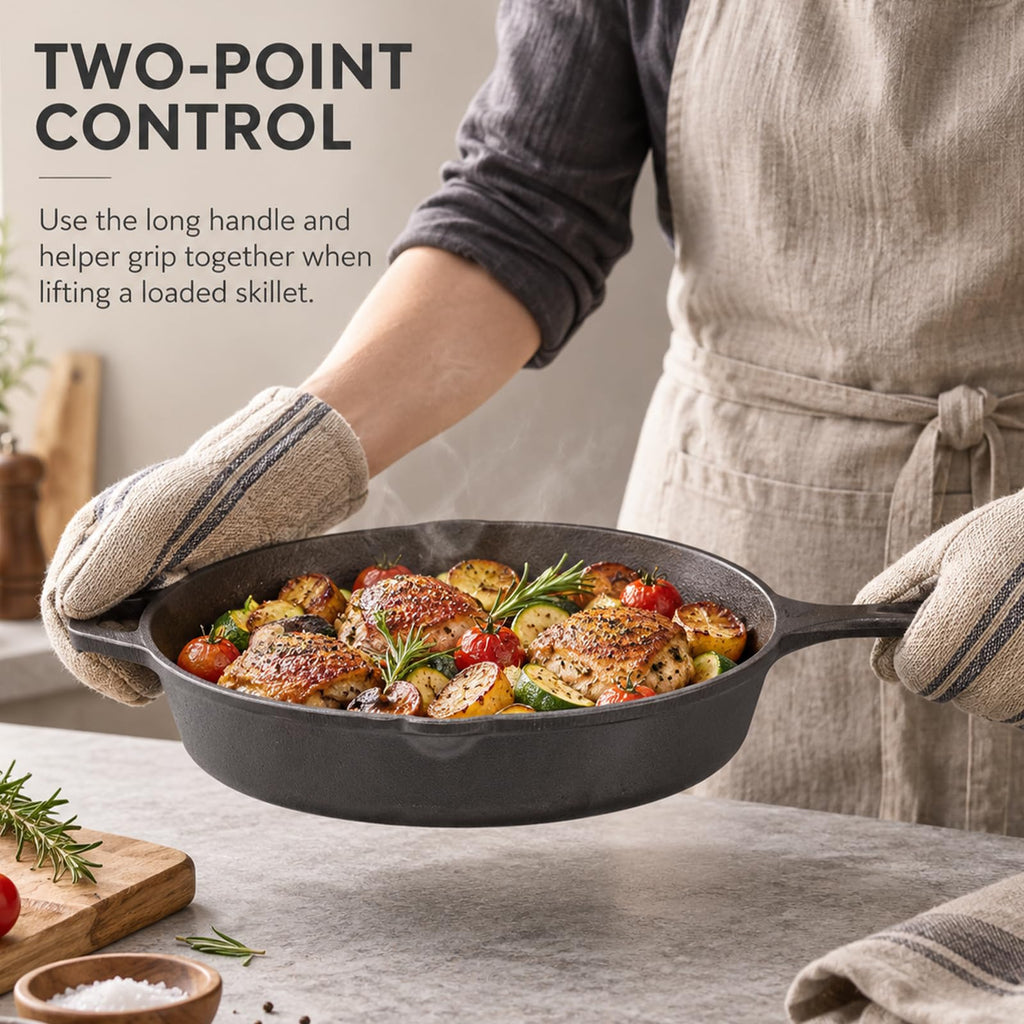 12-Inch Cast Iron Skillet, Helper Handle & Dual Pour Spouts