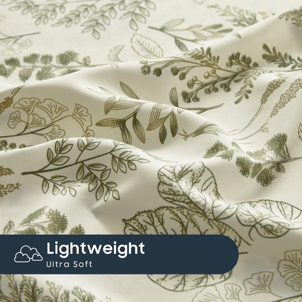 Bed Sheets, 4-Piece Sheet Set, Floral Shabby Chic Leaves Pattern Printed Coquette Vintage Aesthetic