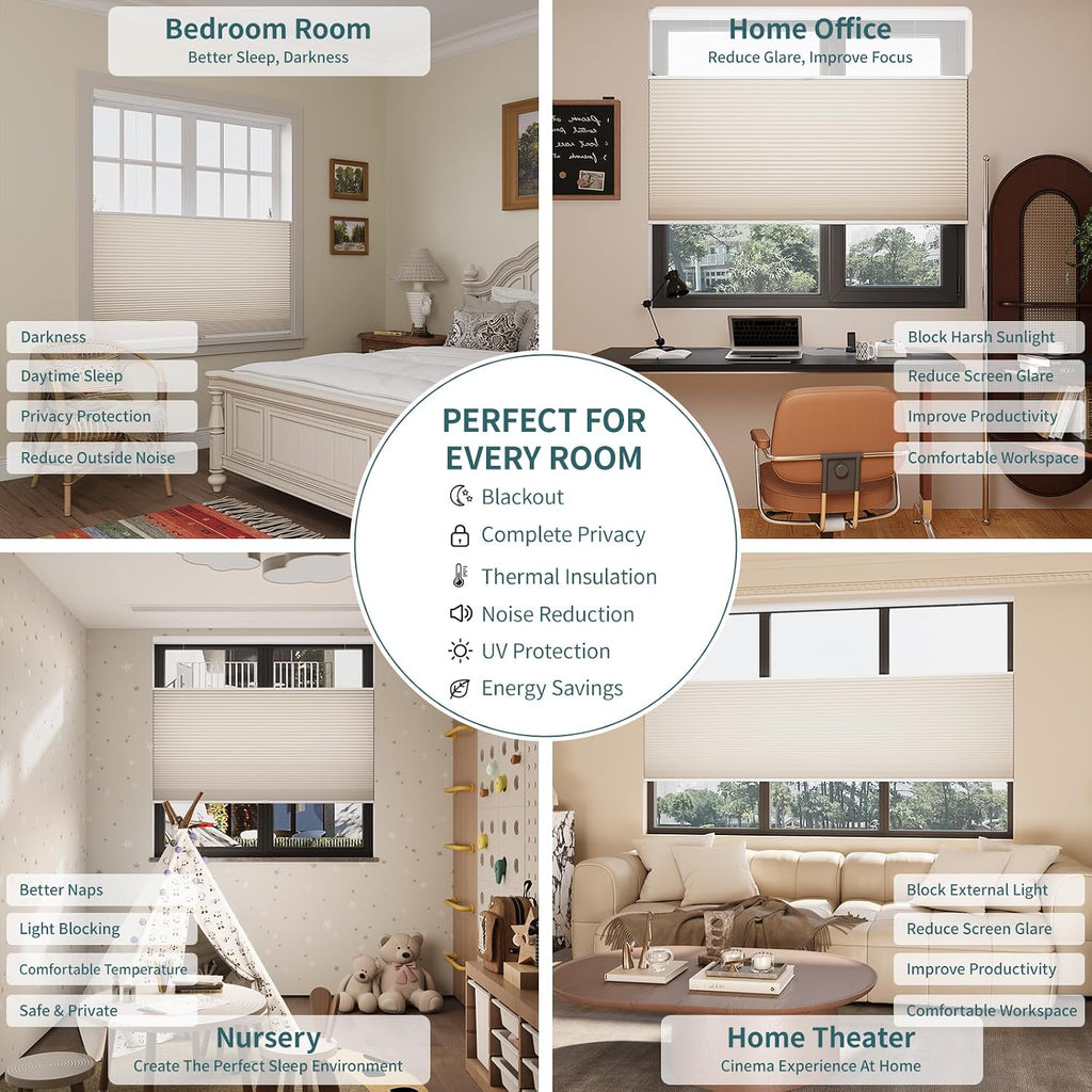 Top Down Bottom Up Shade Cordless Cellular Shades Blackout Blinds for Indoor Windows Room Darkening Window Blinds &