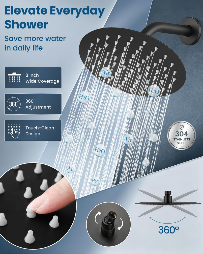 8 Inch Matte Black Shower Faucet Set,Shower Valve Kit