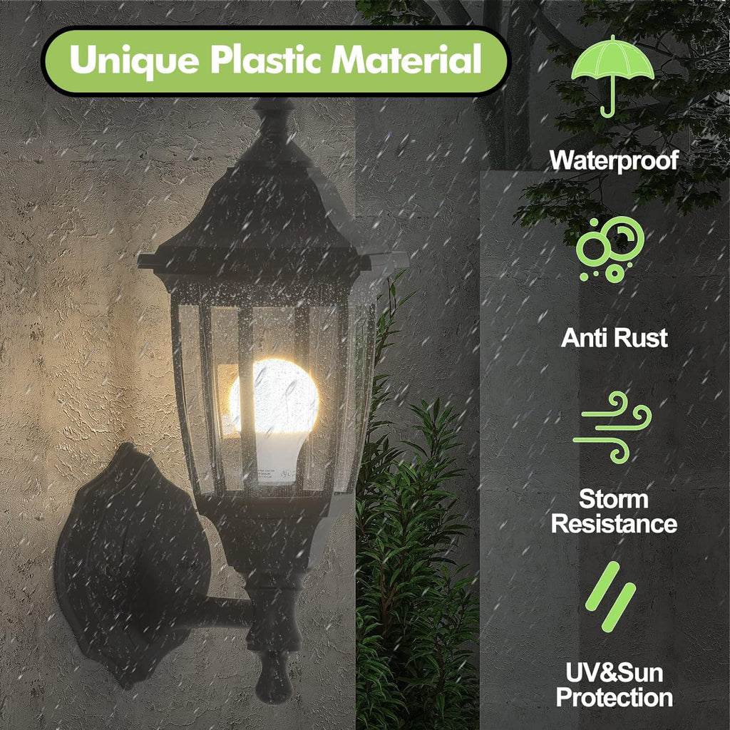 Plastic Outdoor Wall Light Fixtures with Bulbs, Waterproof and Anti-Corrosion Porch Sconces