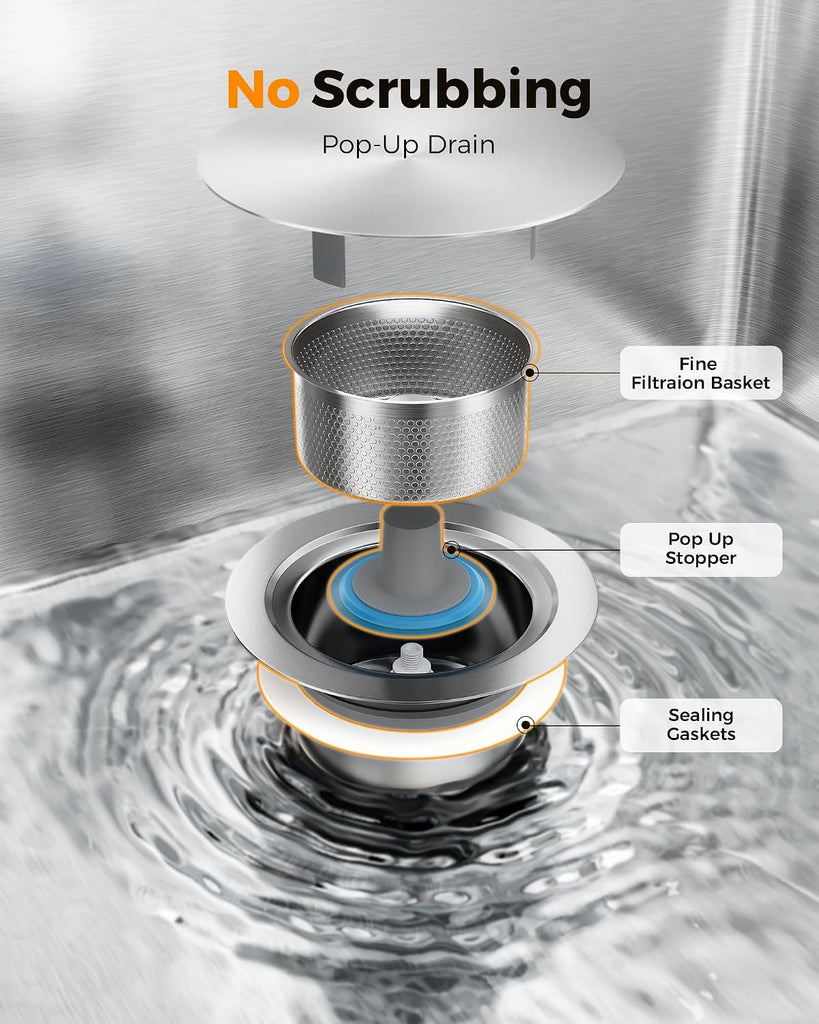 33X22 Drop Sink, 304 Stainless Steel Workstation Sink | Pop-Up Drain, Workstation Sink, Upgraded Fast Drain, Topmount