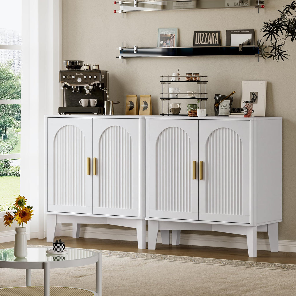 Fluted Storage Cabinet with Doors and Adjustable Shelf Sideboard