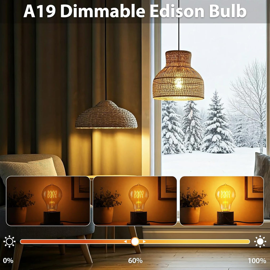 A19 60W Incandescent Light Bulbs, E26 Dimmable 2200K Amber, Vintage Edison Warm Glow, CRI 100, 230 Lumens