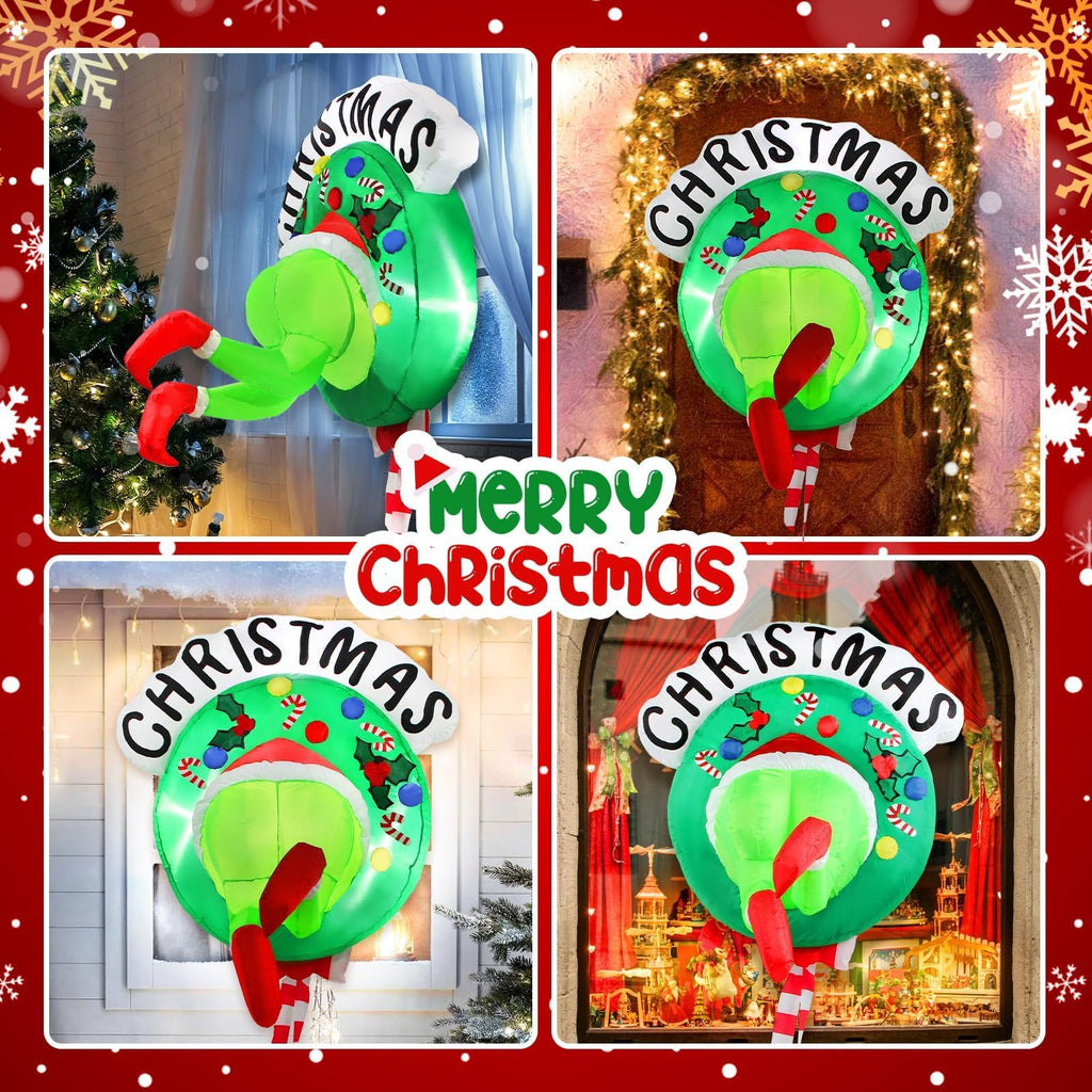 Inflatable Christmas Decorations Outdoor 3.5FT Blow Up Santa Green Giant Monster Wreath Yard Inflatables Funny
