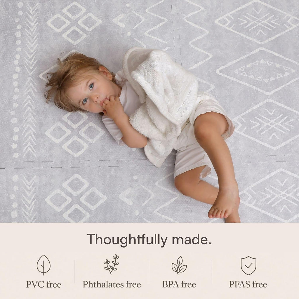 Play Mat for Floor - 4x6ft Gray | Soft Non Toxic Premium EVA Foam Tiles for Tummy Time, Crawling & Playroom