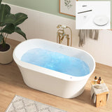 Mauritius 59 Inch Acrylic Freestanding Whirlpool Bathtub, Oval with 8 Air Water SPA Jets Morden White Stand Alone