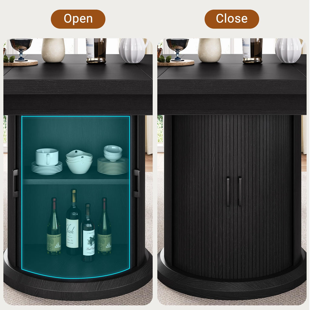 47′′-63′′ Extendable Round Dining Table for 4-8 with Dust-Proof 2-Tier Storage Shelf Space Saving Expandable Wood