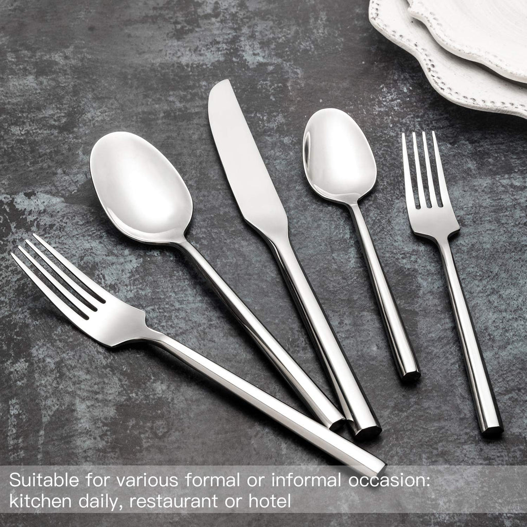 Hand Forged Stainless Steel Flatware Set Silverware Set Cutlery Set Hexagon Handle 5 Pieces Service for 1