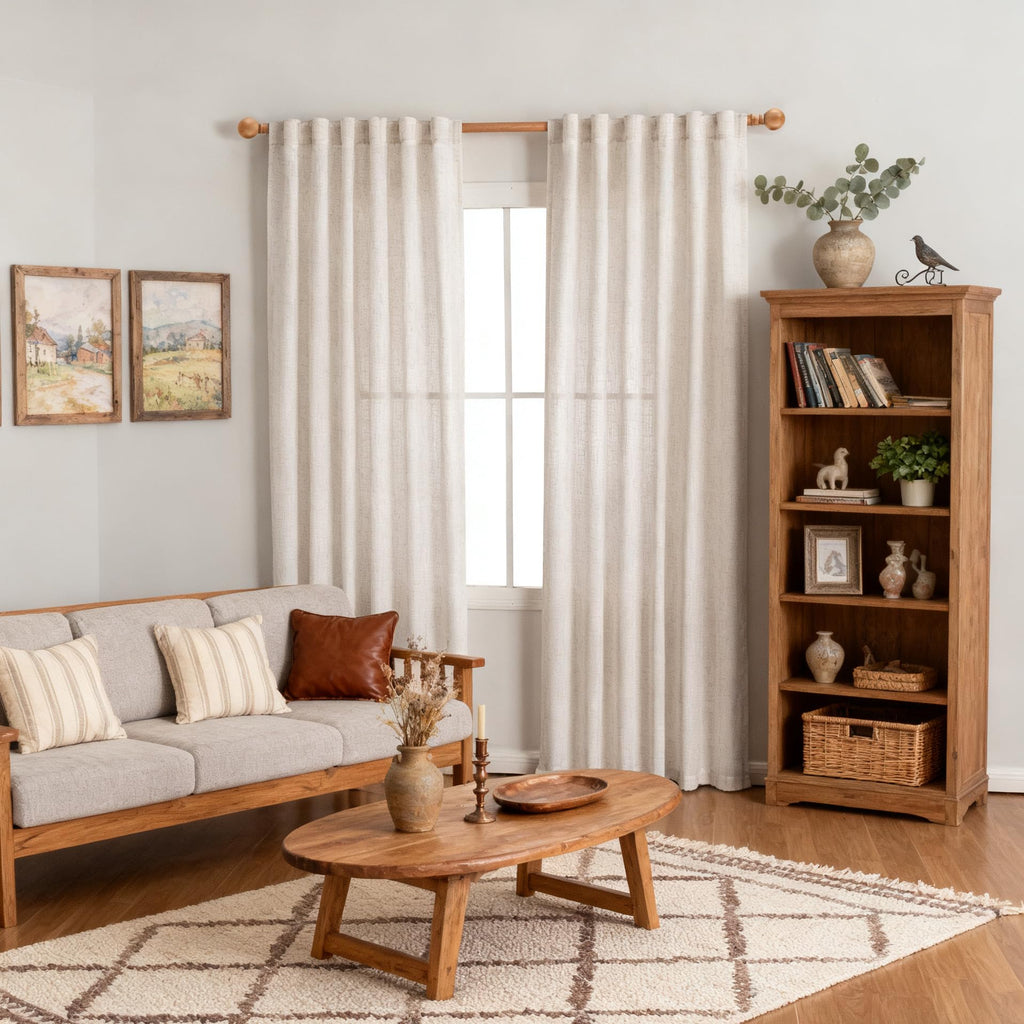Natural Linen Curtains, Semi Sheer Curtains & Drapes 84 inches Length 2 Panels Set Farmhouse Country Style Back Tab