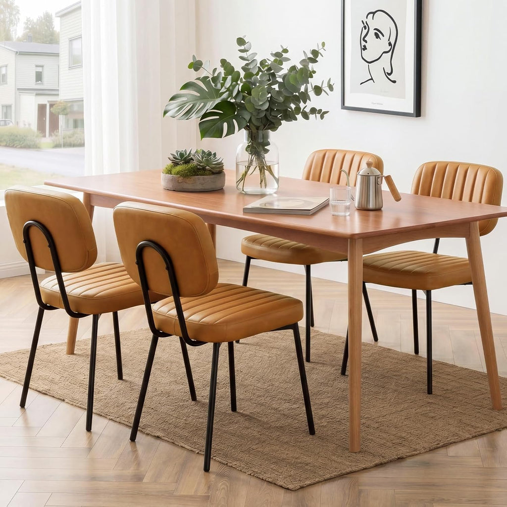 Dining Chairs Set of 4, Modern Upholstered Mid Century Kitchen Chairs with Faux Leather Cushion Seat, Backrest &
